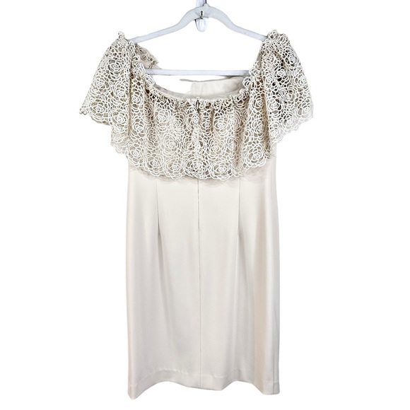 Joseph Ribkoff Off-Shoulder Lace Sleeve Sheath Dress Cream SZ 10 - Picture 10 of 16